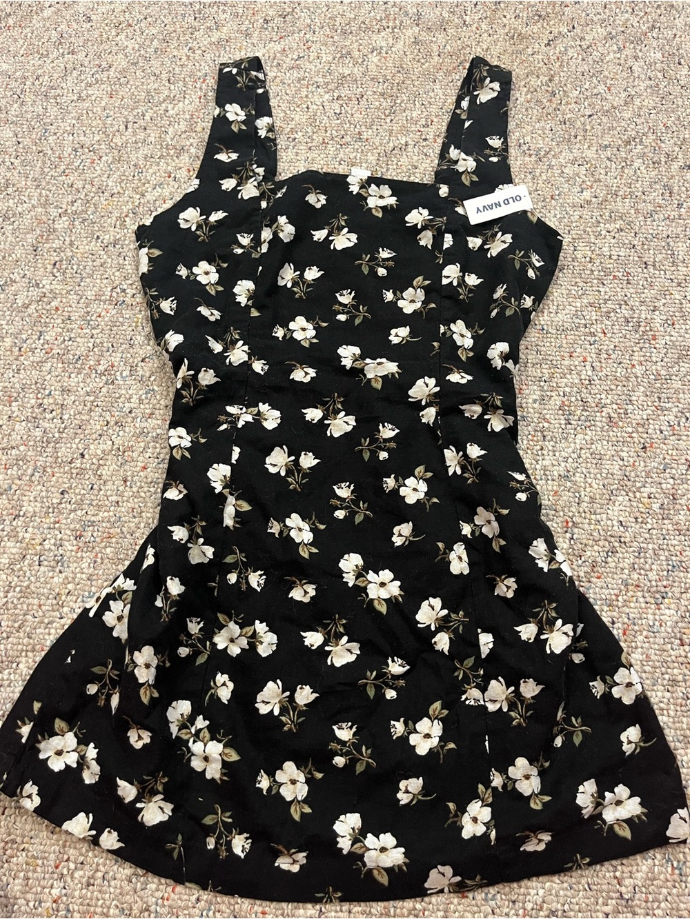 Old Navy Black White Floral Square-Neck  Dress